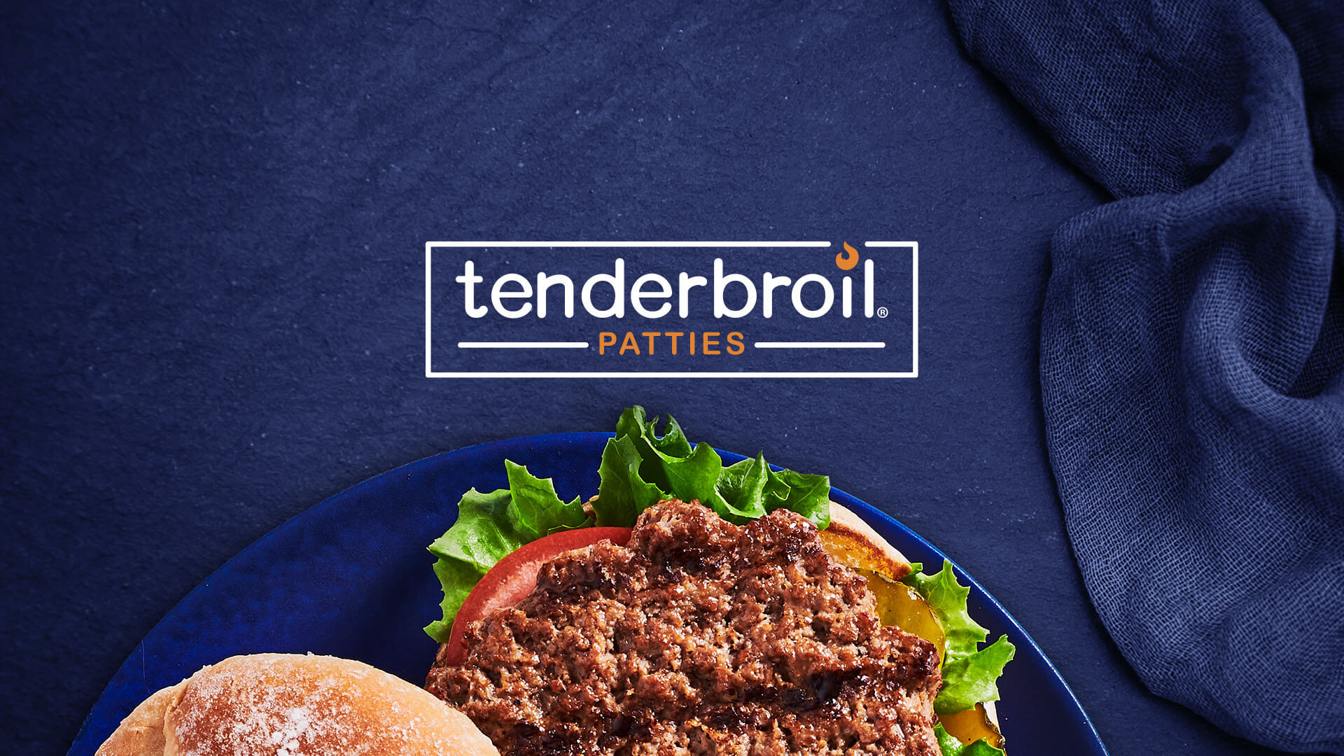 Tenderbroil® Beef Patties Rebrand Overhead Hamburger Image