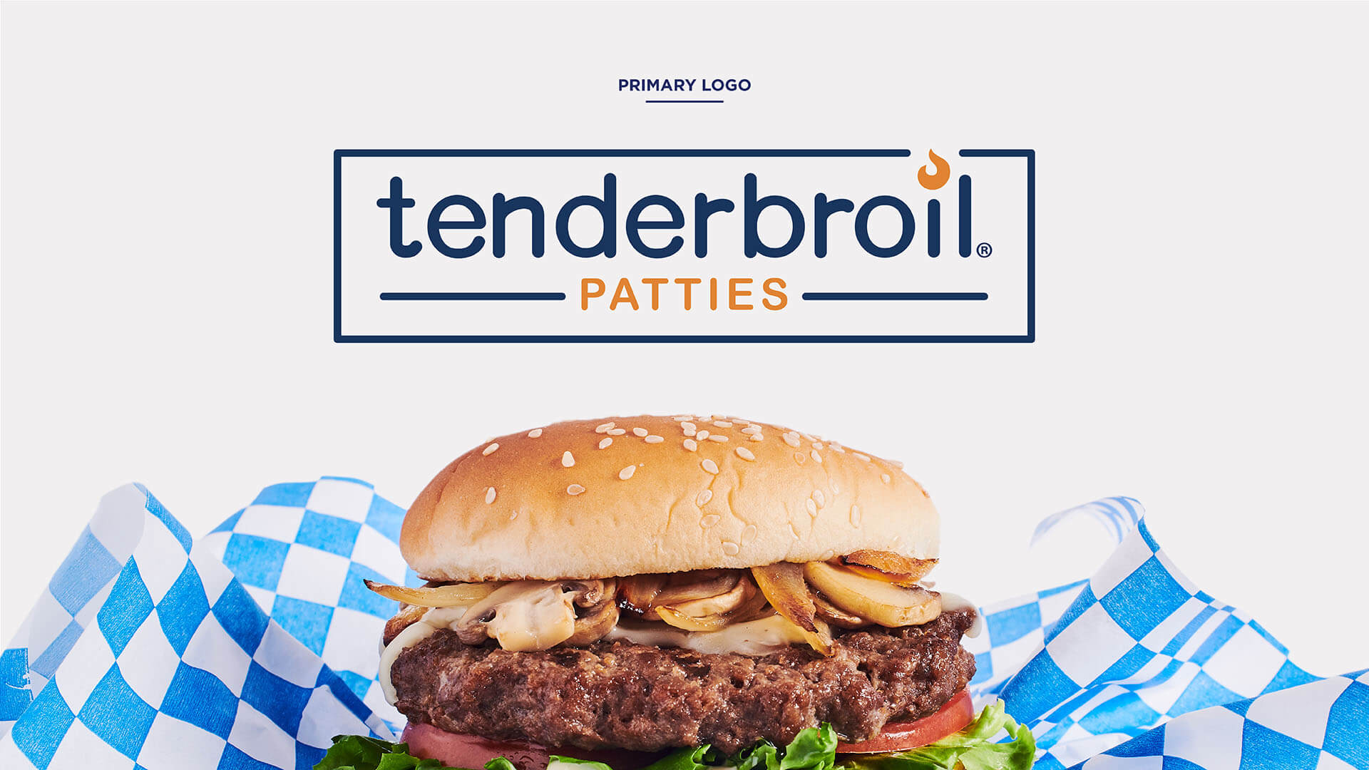 Tenderbroil® Patties Primary Logo & Mushroom Onion Hamburger