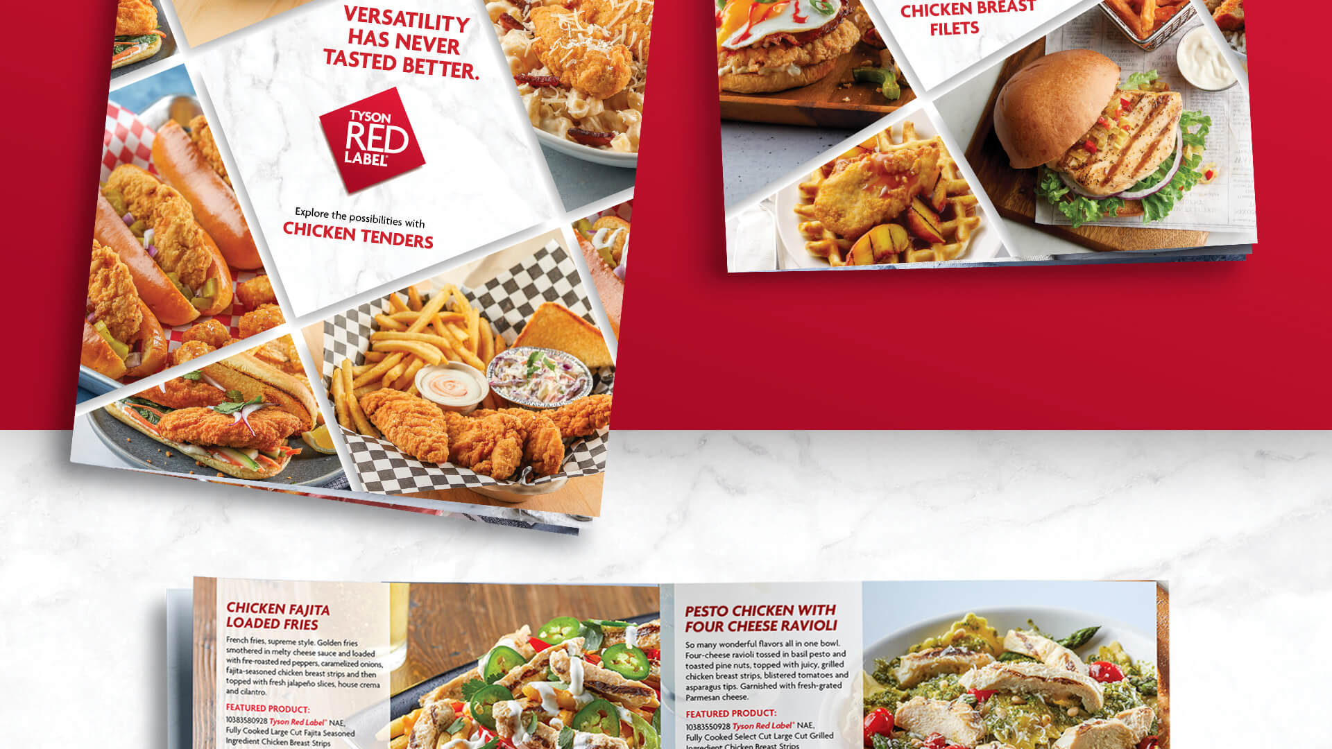 Tyson Core Versatility Chicken Tender and Filet brochure covers.