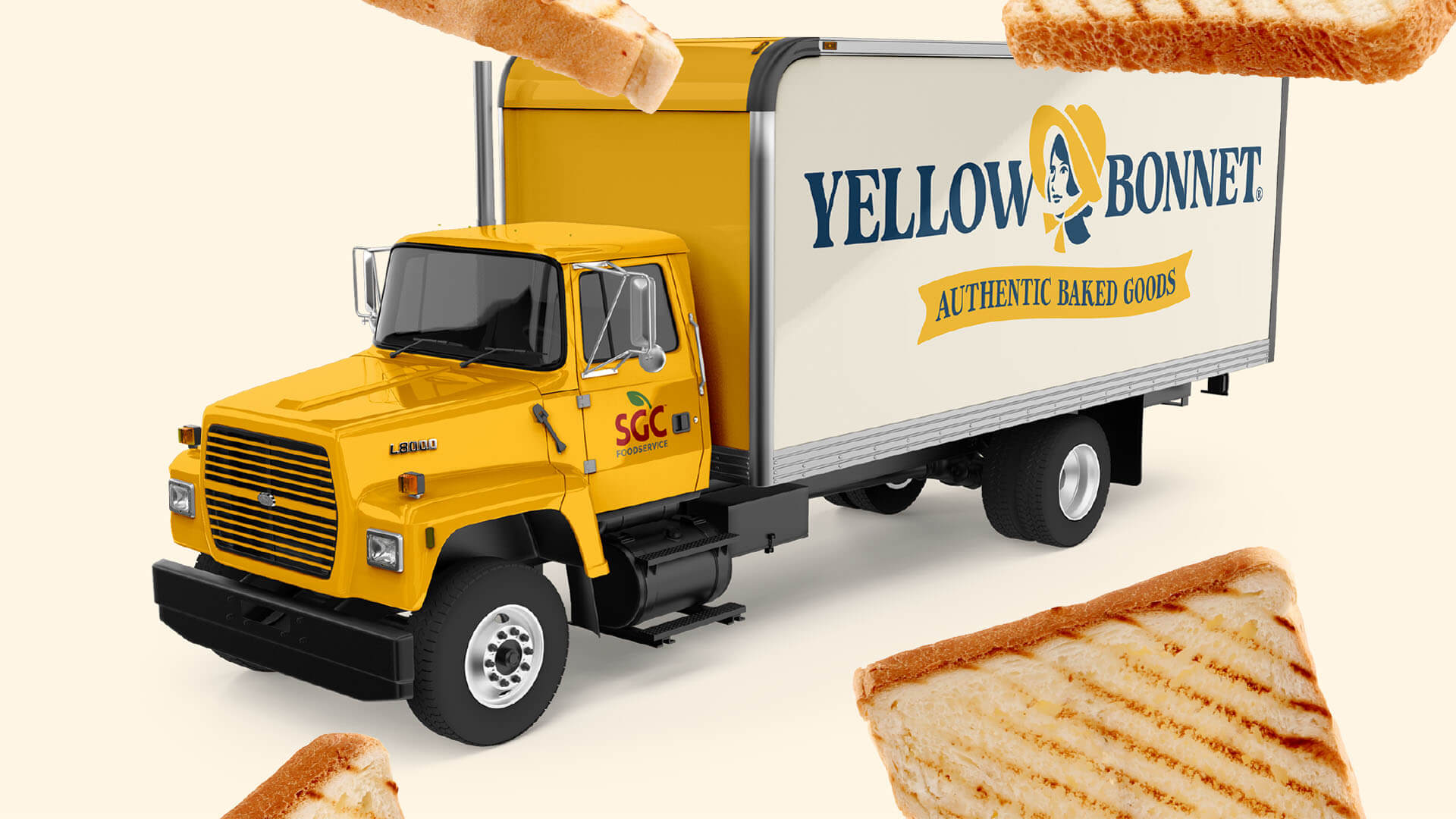 Yellow Bonnet Falling Toast Branded Box Truck