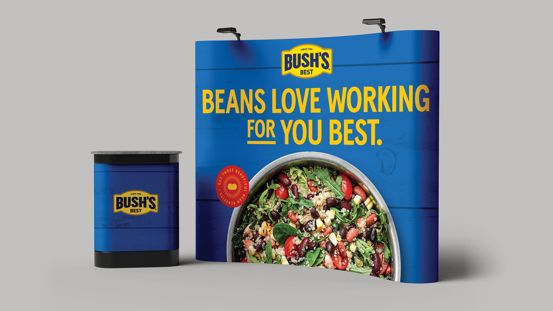 Blue Beans love tradeshow booth components.